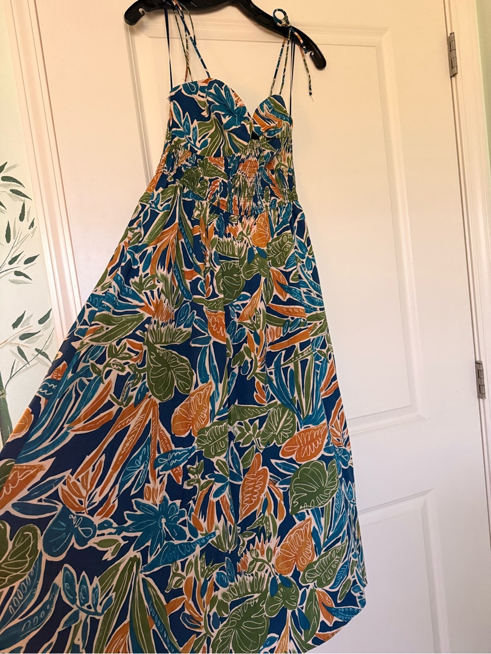 Dress Forum Navy Blue Tropical Midi Dress with Green Leaf Print - Picture 4 of 7